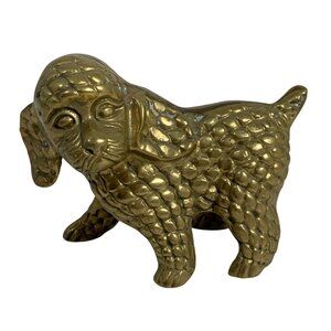 VTG Brass Poodle Figurine Dog Statue Handcrafted Detailed Home Decor Paperweight